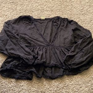 Aritzia Sunday Best black floral embroidered top